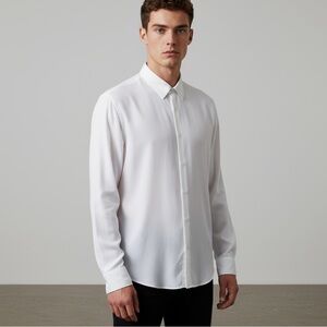 🌻NEW w/tag Sandro Paris Men's Classic Flowy White Viscose Shirt Size XL